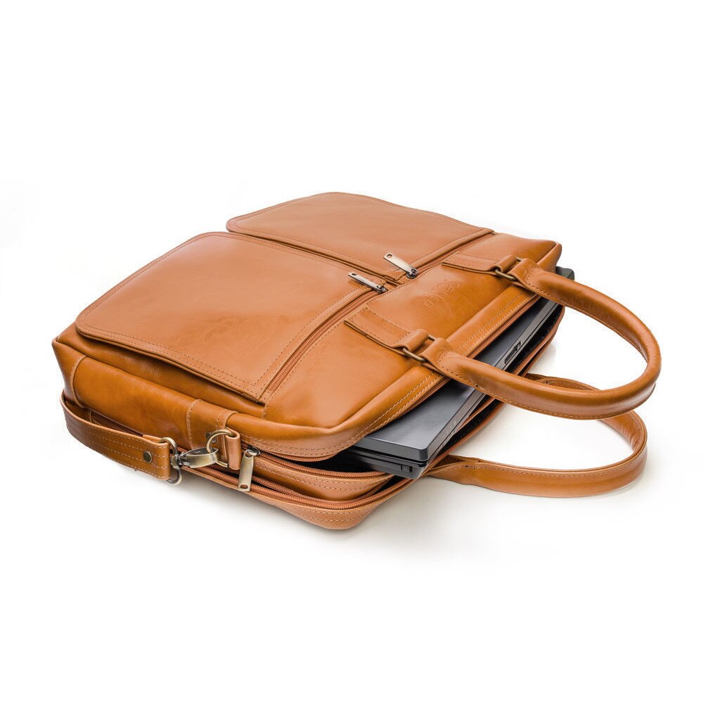 Geanta laptop Solier SL01 DUNDEE, 17", Piele naturala, Maro