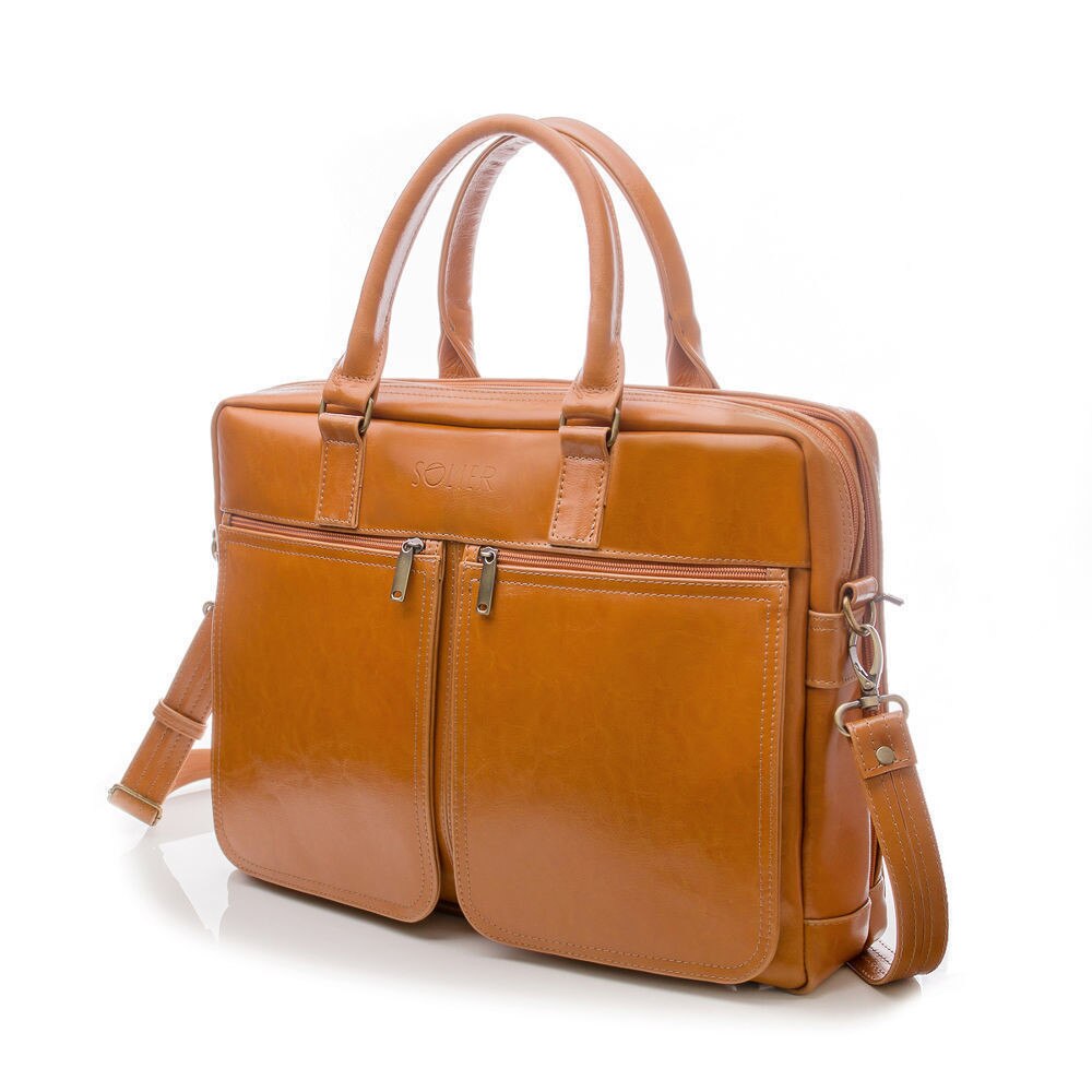 Geanta laptop Solier SL01 DUNDEE, 17", Piele naturala, Maro