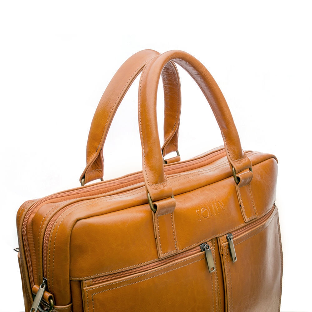 Geanta laptop Solier SL01 DUNDEE, 17", Piele naturala, Maro