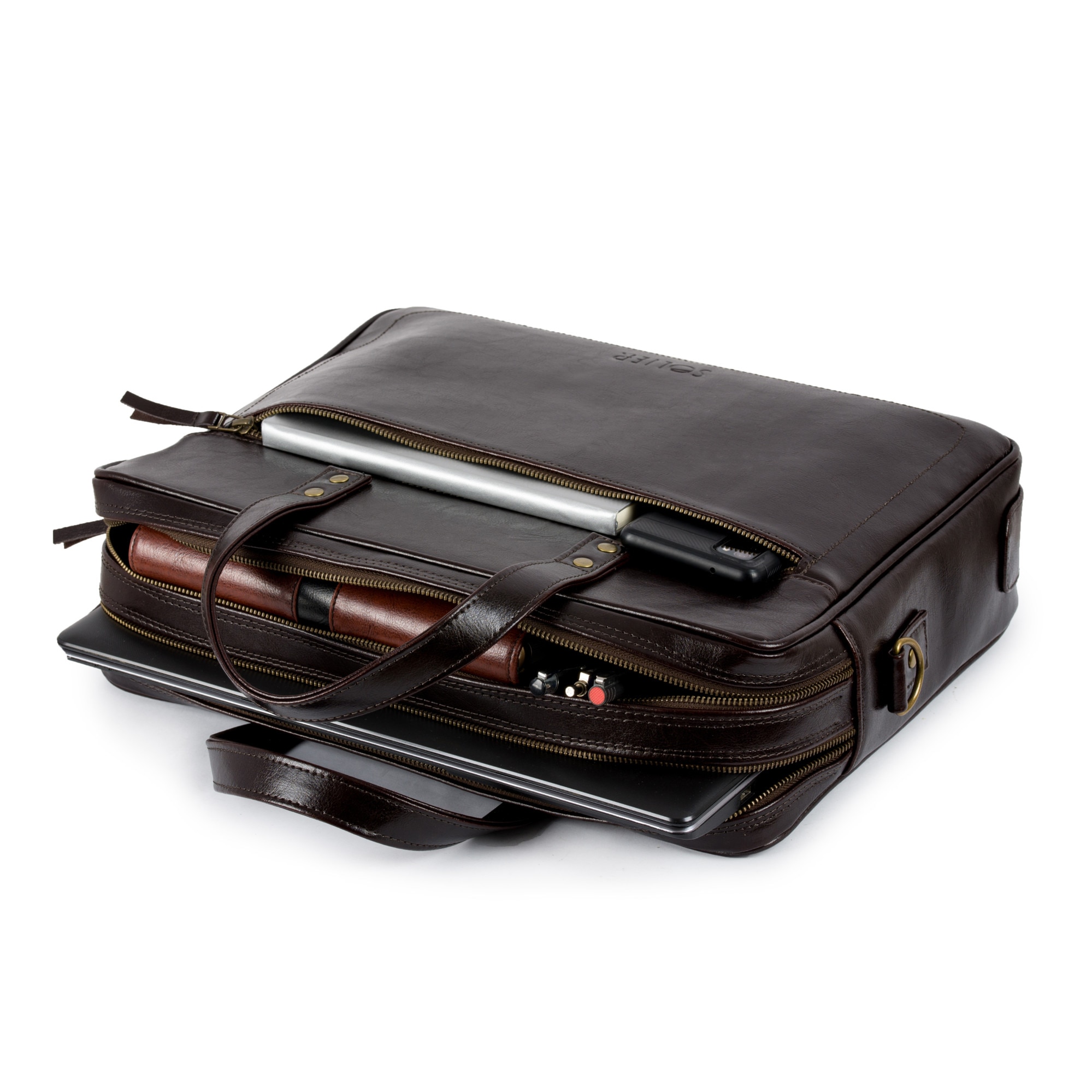 Geanta laptop Solier Newbridge din piele naturala, 15.4", Maro SL05