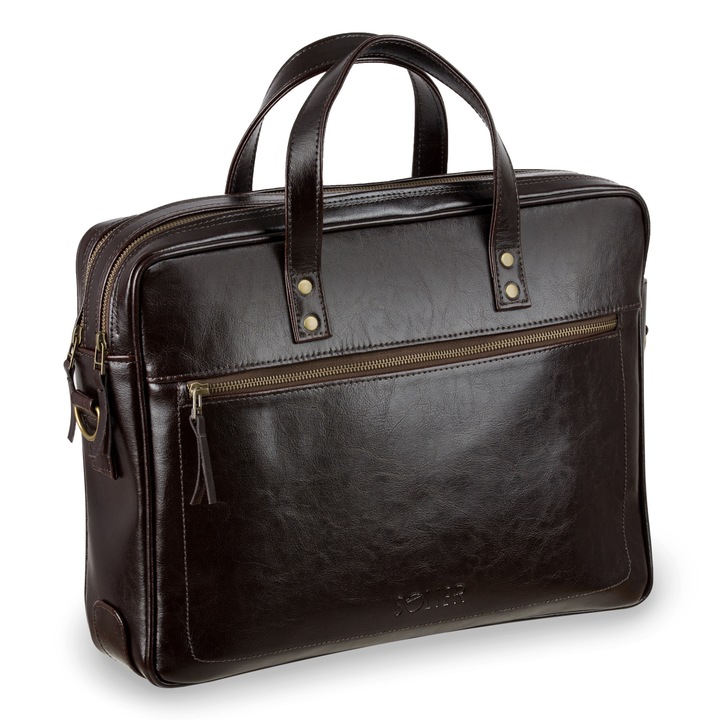 Geanta laptop Solier Newbridge din piele naturala, 15.4", Maro SL05