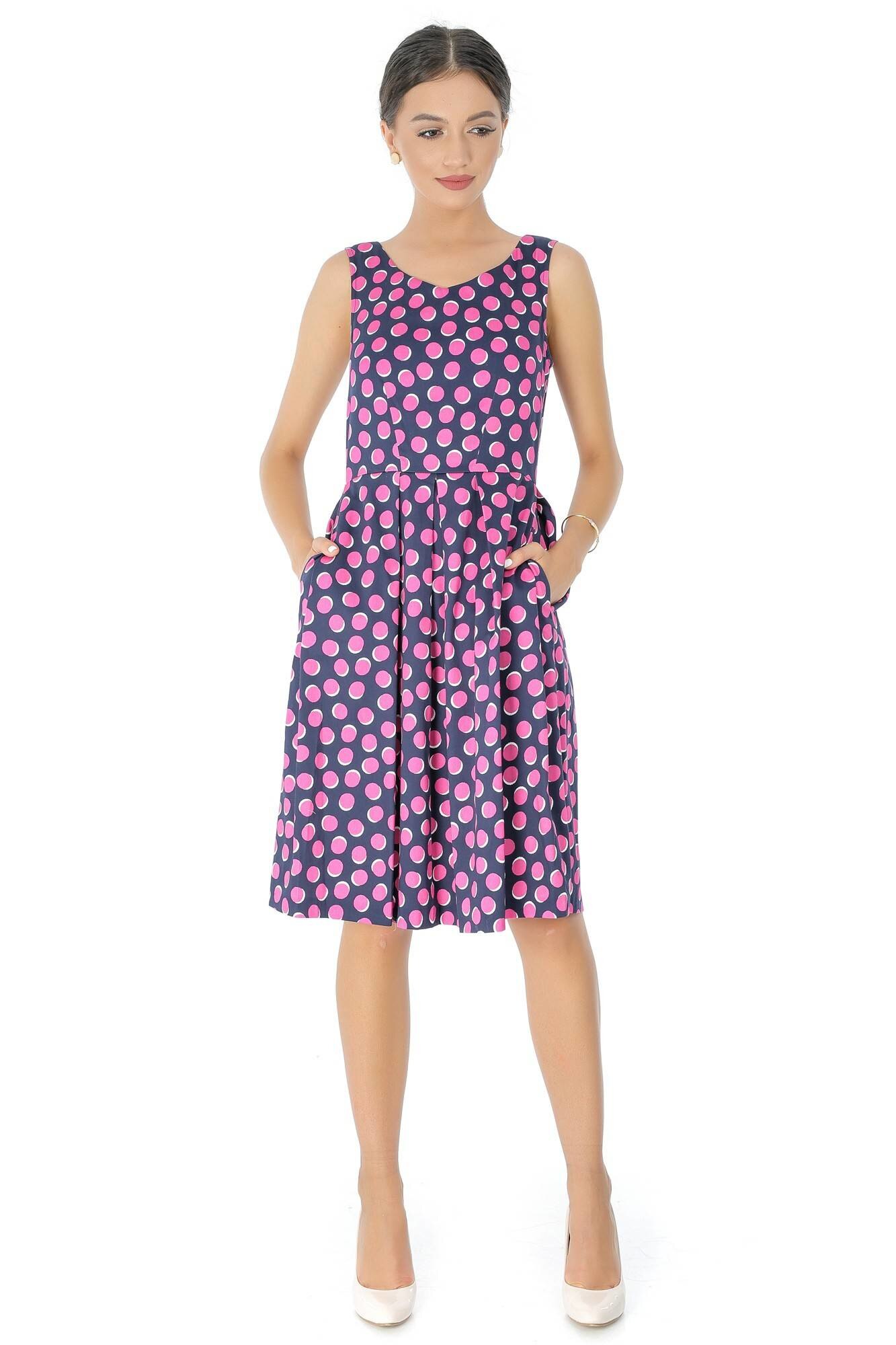 Rochie bleumarin, ROH, cu buline roz , 40