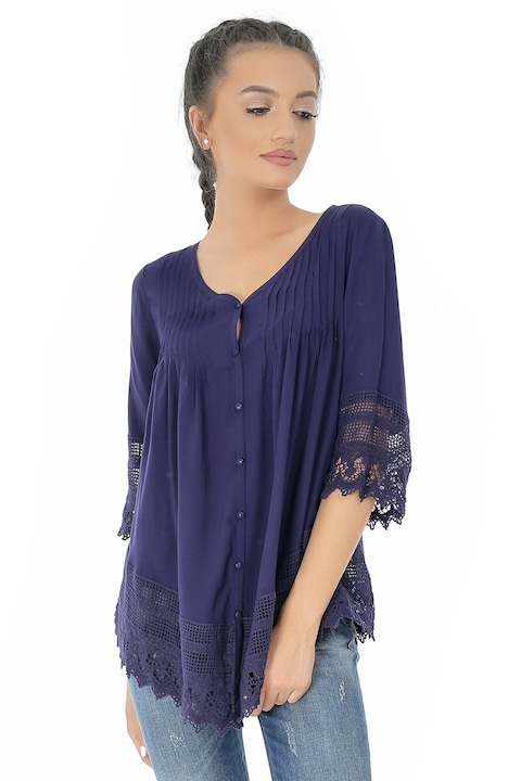 Bluza de dama, bleumarin, ROH, cu maneci crosetate, 34