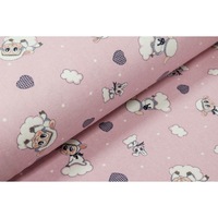 Material textil, Finet roz pentru copii cu oite, 100% bumbac, 150 x 100cm