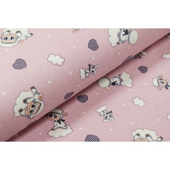 Material textil, Finet roz pentru copii cu oite, 100% bumbac, 150 x 100cm Material textil, Finet roz pentru copii cu oite, 100% bumbac, 150 x 100cm