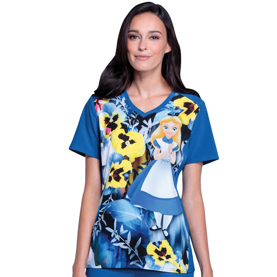 Halat medical v-neck in alice's garden party , Marimea S