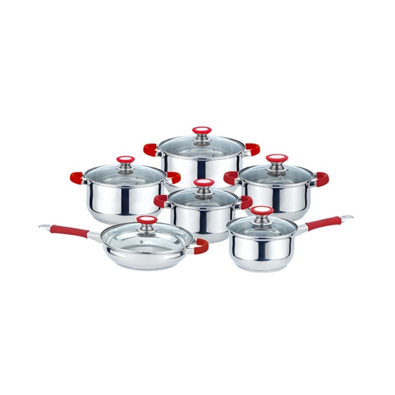 Set 5 oale cu capac MUHLER MR-1275, Tigaie cu capac 24 cm, Argintiu/Rosu