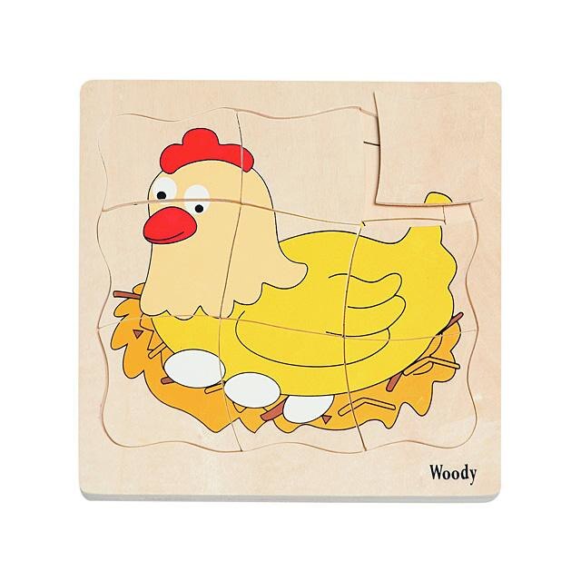 Puzzle Woodyland Gaina pe oua din lemn set cu 21 piese