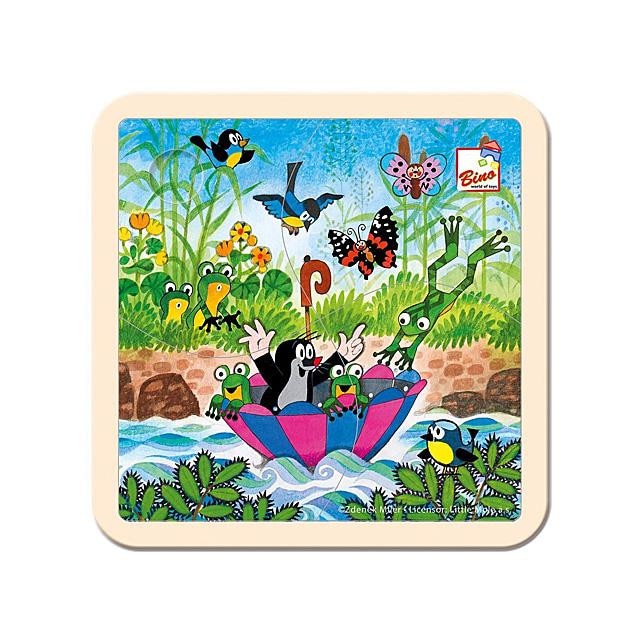 Puzzle Bino Toys Arici pe drum din lemn set 4 elemente