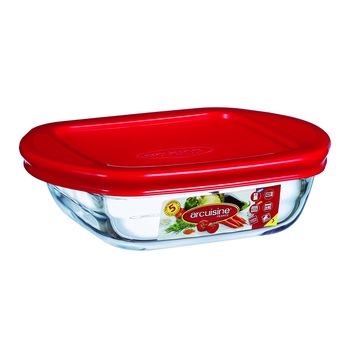 Vas termorezistent dreptunghiular cu capac plastic 0.35 l, pentru Gatire & Pastrare cantitate mica, Arcuisine Vas termorezistent dreptunghiular cu capac plastic 0.35 l, pentru Gatire & Pastrare cantitate mica, Arcuisine