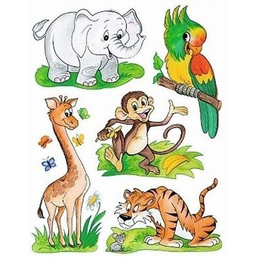 Sticker pentru geam, animale de jungla, 26 x 33.5 cm