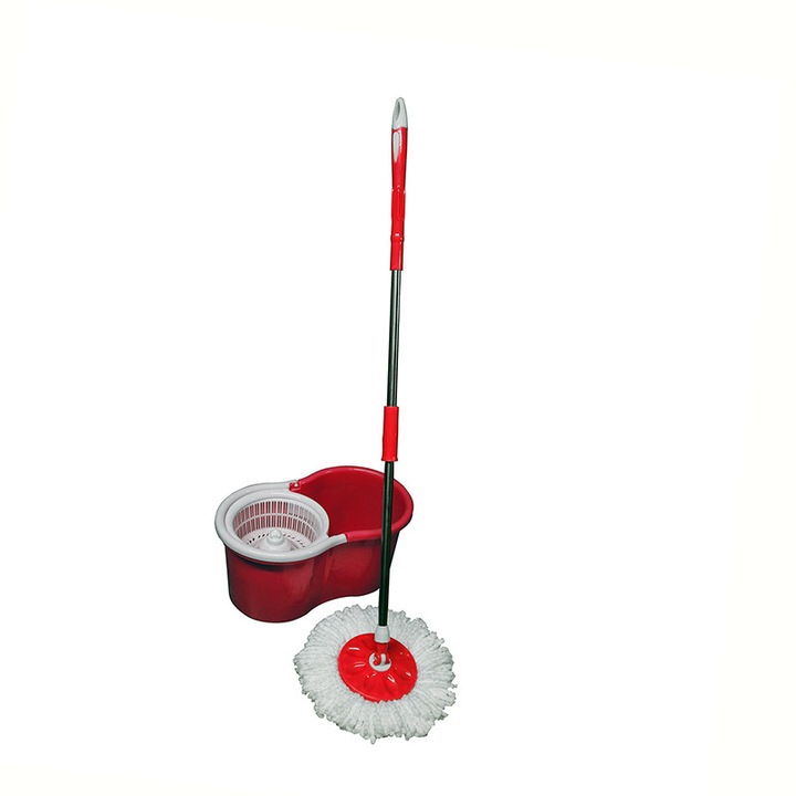Set pentru curatenie, galeata cu centrifuga si mop rotativ 360, rosu
