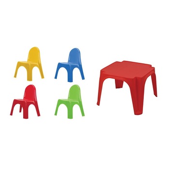 Set de joaca din 5 piese Starplast Set masuta cu 4 scaune multicolore Set de joaca din 5 piese Starplast Set masuta cu 4 scaune multicolore