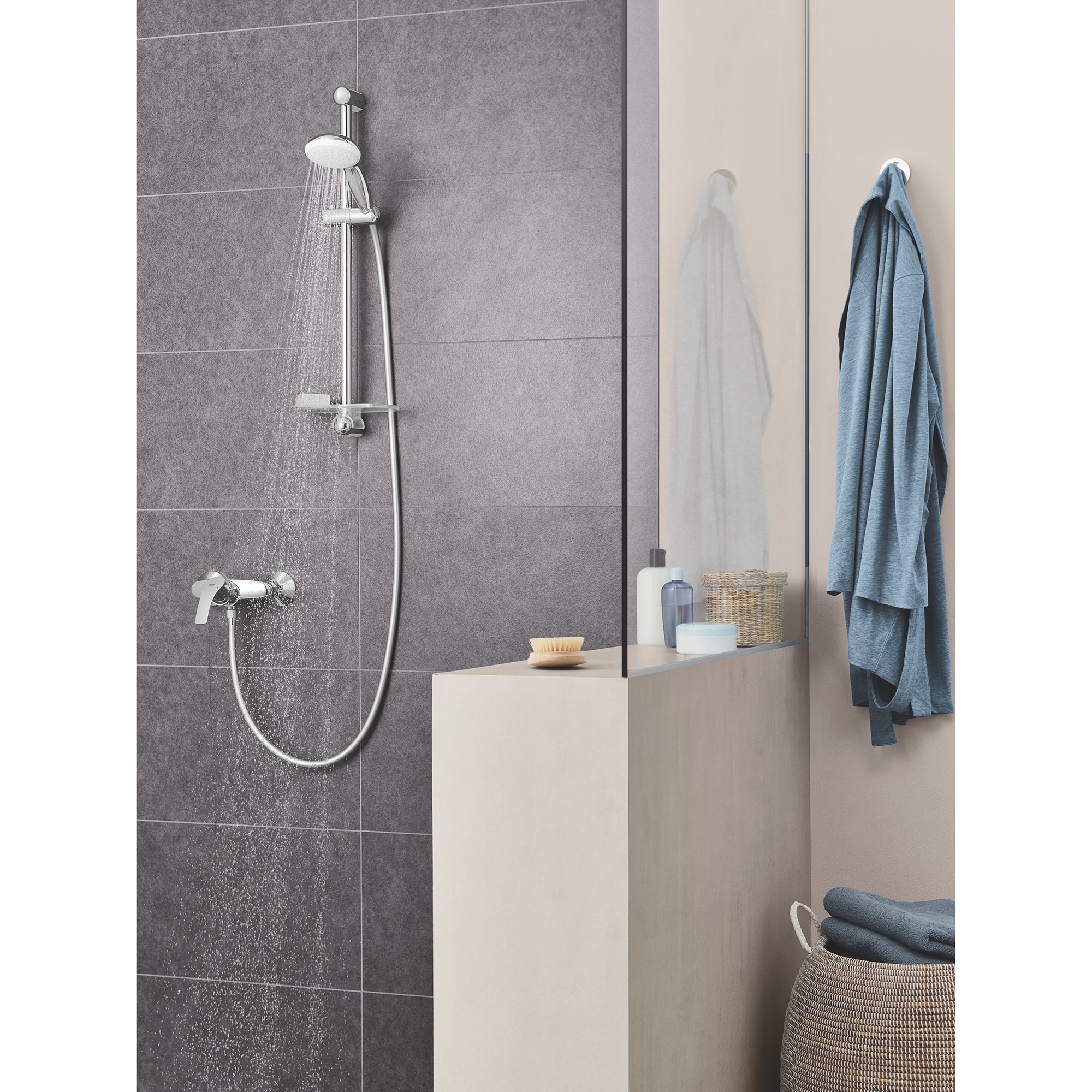 Set para de dus Grohe New Tempesta 100, 2 functii, suport ajustabil si furtun inclus, Crom