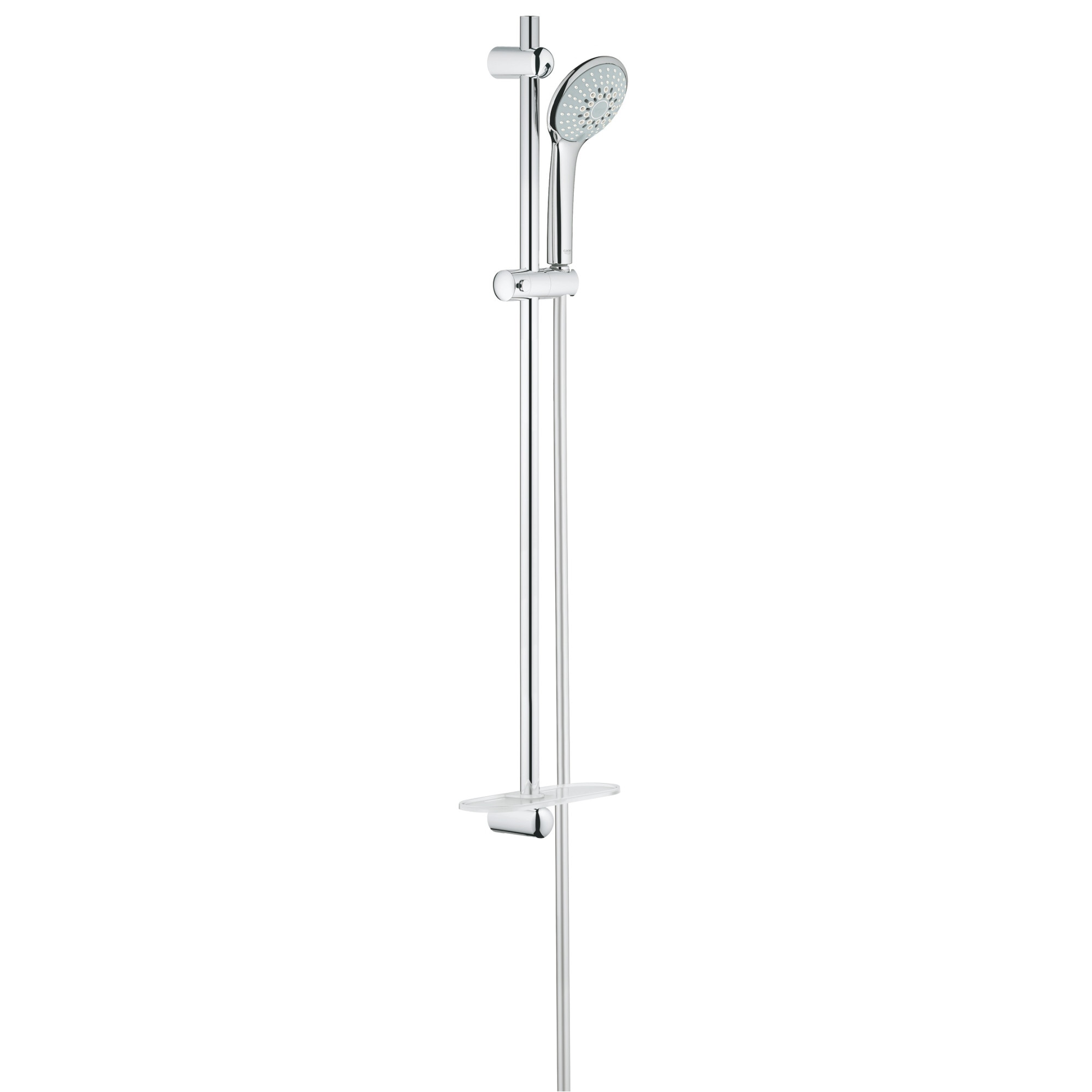 Coloana dus Grohe Euphoria 110, 3 functii, brat ajustabil, para dus inclusa, etajera, anti-calcar crom