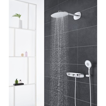 Sistem de dus cu termostat Grohe SmartControl 360, incastrat, butoane push&turn, 2 functii, anti-calcar, etajera, para dus inclusa, crom/alb Sistem de dus cu termostat Grohe SmartControl 360, incastrat, butoane push&turn, 2 functii, anti-calcar, etajera, para dus inclusa, crom/alb