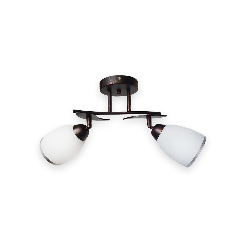 Lustra DC 8126/2, metal 2*e27, schelet metal teak, abajur alb mat mare dunga gri, brat reglabil