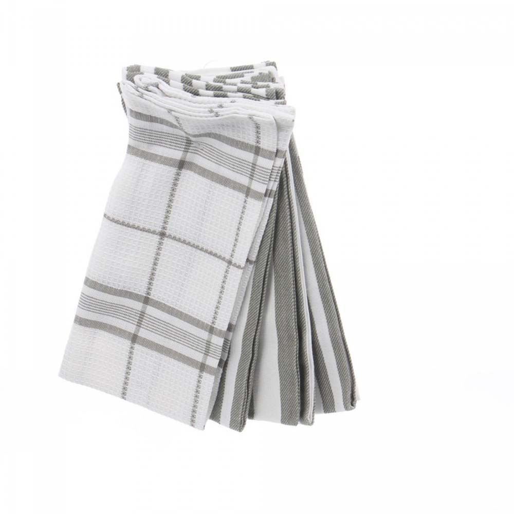 Set 6 prosoape bucatarie, 100% bumbac, Buticcochet, Alb cu dungi gri, 40 x 60 cm, BTC2239