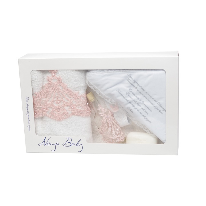 Trusou botez roz cu broderie pentru fetite - set complet pentru biserica