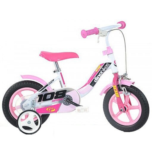 Bicicleta Dino Bikes cu roti ajutatoare, 10 inch, roz Alb/Roz