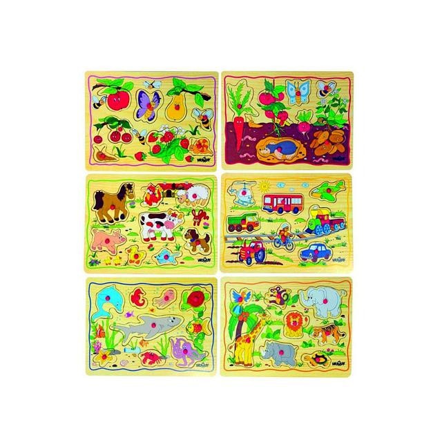 Puzzle Woodyland set lemn cu nituri de prindere 12 piese