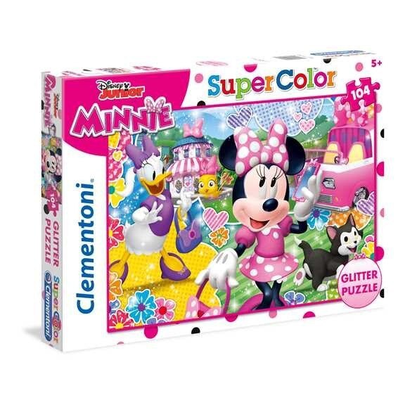 Puzzle cu sclipici Clementoni, Minnie Happy Helpers, 104 piese