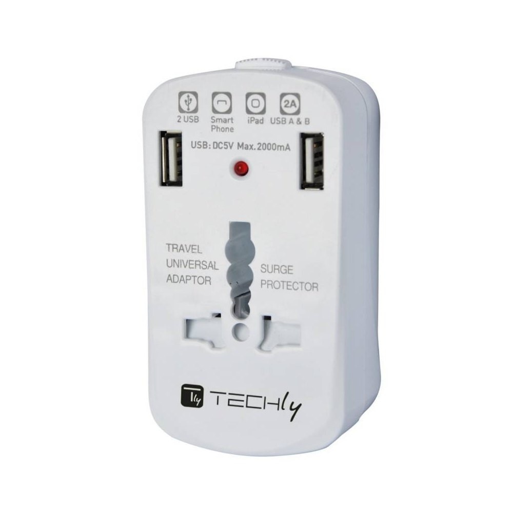 Adaptor cu incarcator 2xUSB 2A, Techly, Alb