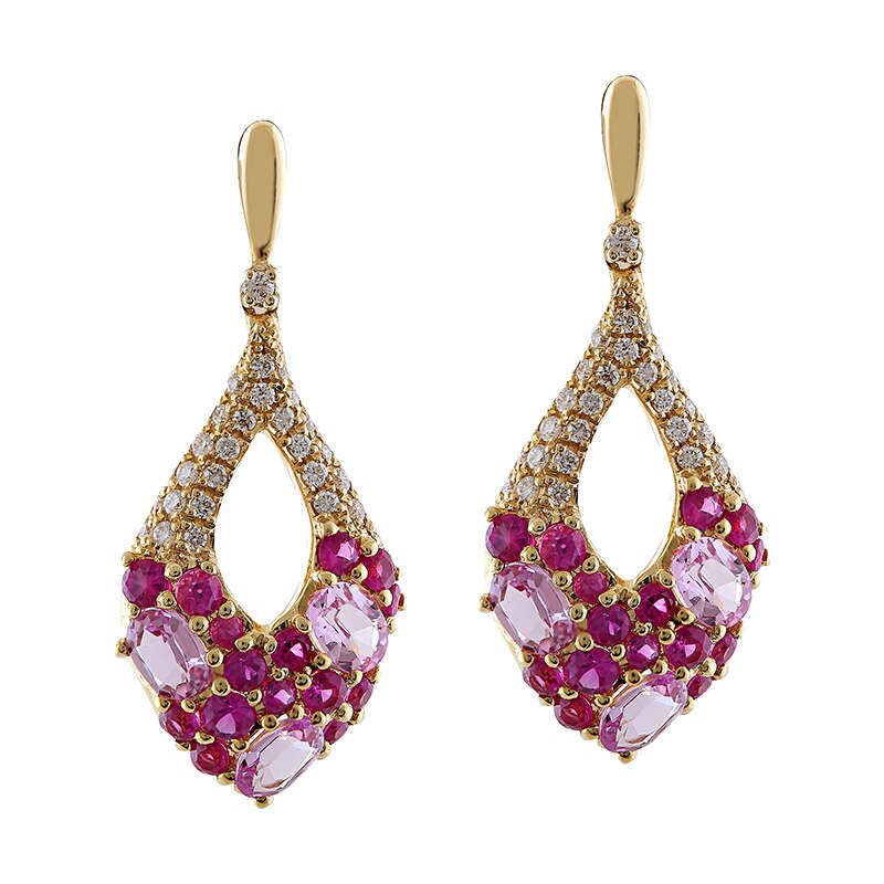 Cercei Deruvo Aur 18k Diamante, Safire Roz, Rubine E24685PSR-Y