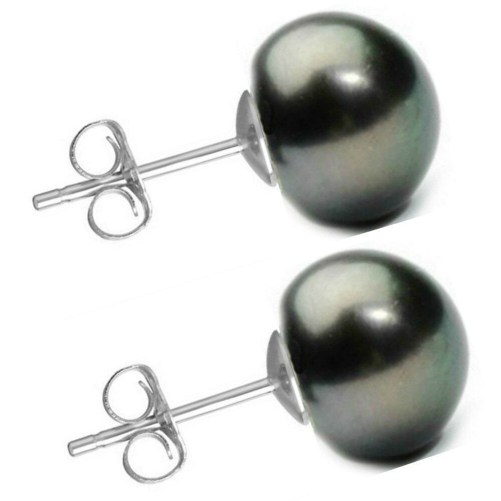 Cercei de Aur Alb cu Perle Naturale Negre