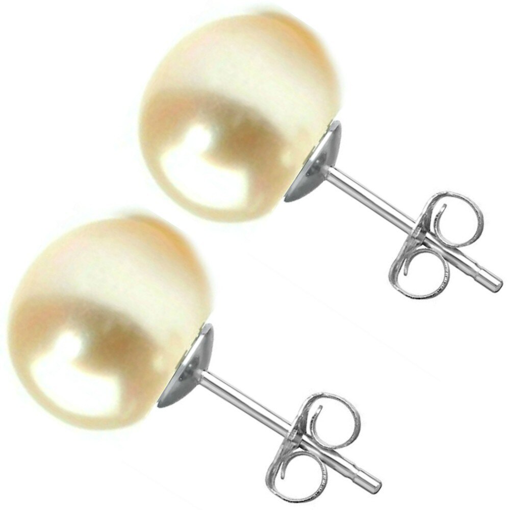 Cercei de Aur Alb cu Perle Naturale Crem