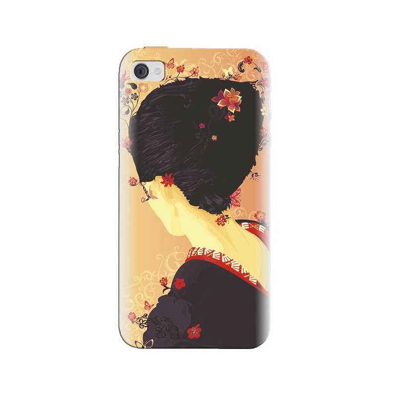 Husa silicon pentru Apple Iphone 4, Japanese Geisha Illustration Cherry Blossom