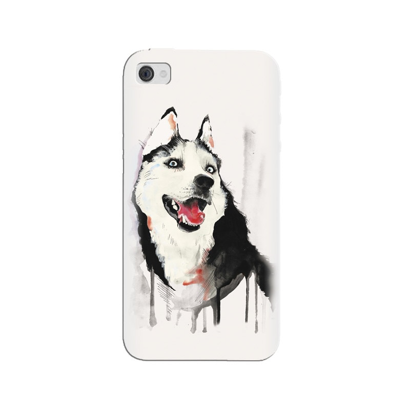 Husa silicon pentru Apple Iphone 4, Husky Dog Watercolor Illustration