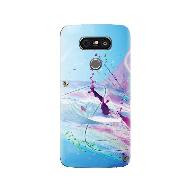 Husa silicon pentru LG G5, Artistic Paint Splash Purple Butterflies