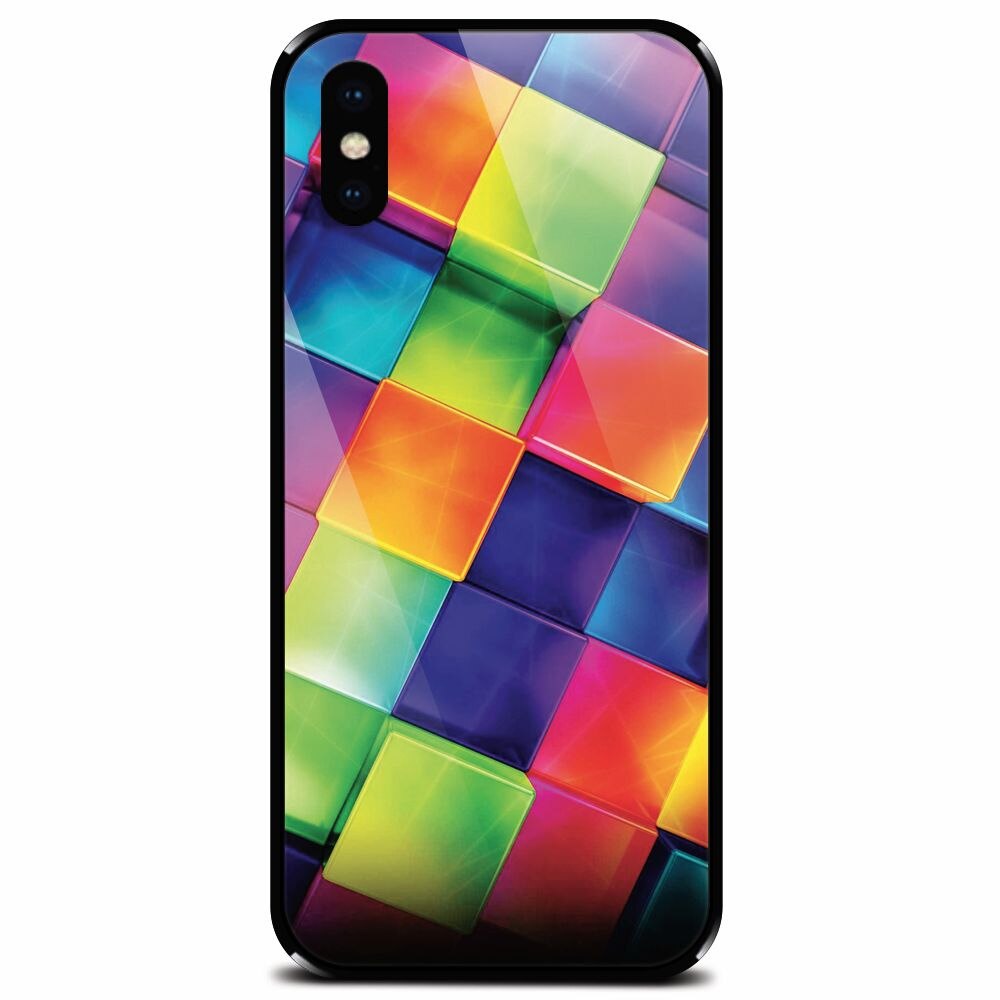 Husa din sticla securizata pentru Apple iPhone XS, 3D Geometric Colorful