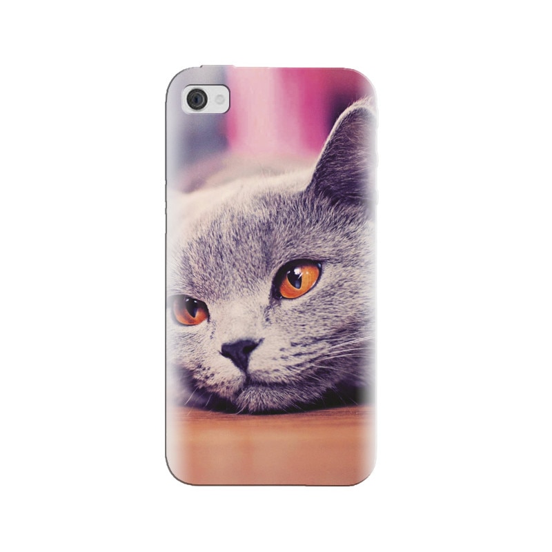 Husa silicon pentru Apple Iphone 4, British Shorthair Cat Yellow Eyes Portrait