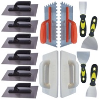pachet - 6 x gletiera dreapta 27 cmx13 cm  2 x gletiera din polistiren extrudat  2 x gletiera zimtata din metal  4 x spaclu cu maner din plastic 5cm 75cm 10cm 125cm imagen 15_0_
0