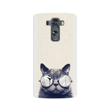 Husa silicon pentru LG G3, Cool Cat Glasses Husa silicon pentru LG G3, Cool Cat Glasses