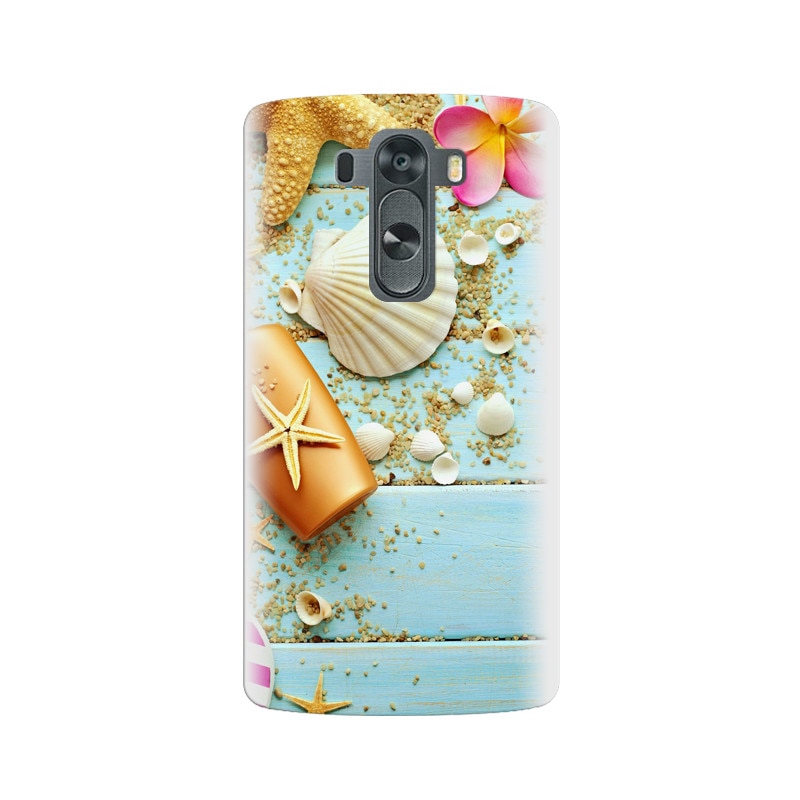 Husa silicon pentru LG G3, Blue Wood Seashells Sea Star