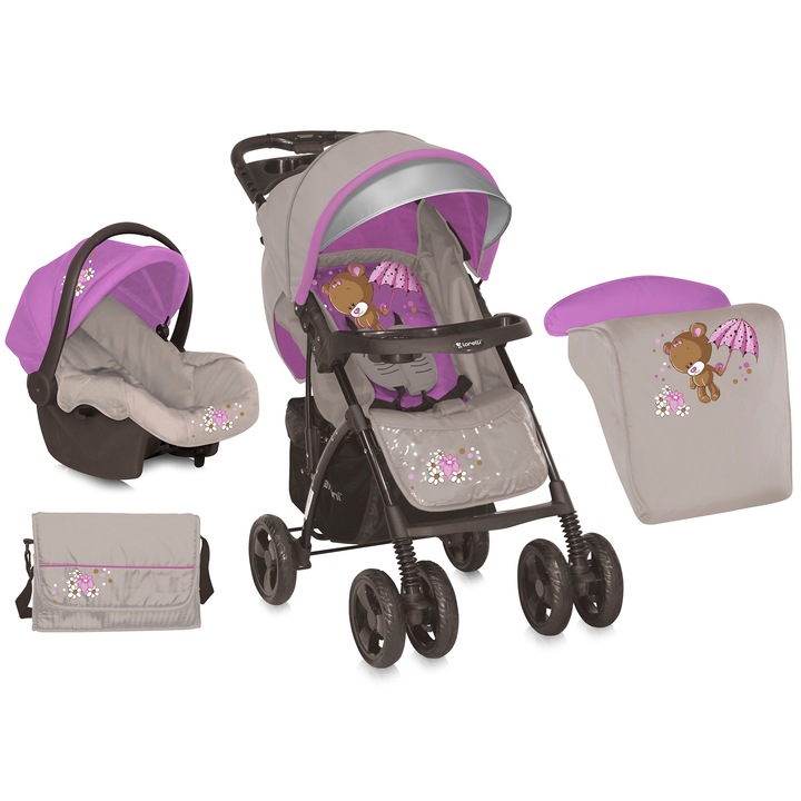 Carucior Set Lorelli Classic Rio, Cos auto, Rose & Beige