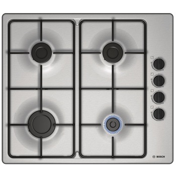 Plita incorporabila Bosch PBP6B5B80, Gaz, 4 Arzatoare, Aprindere electrica, Inox Plita incorporabila Bosch PBP6B5B80, Gaz, 4 Arzatoare, Aprindere electrica, Inox