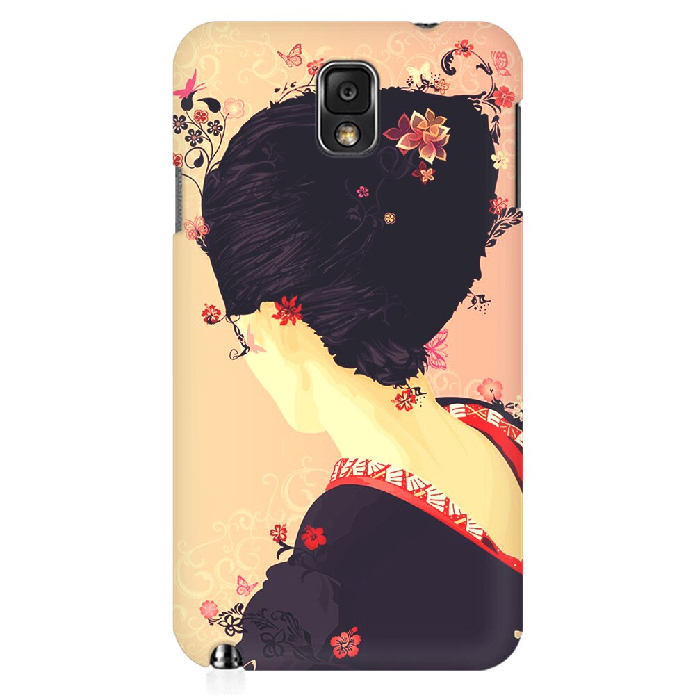 Husa silicon pentru Samsung Galaxy Note 3, Japanese Geisha Illustration Cherry Blossom