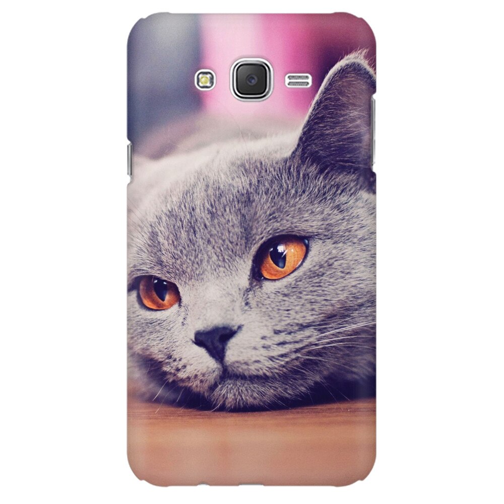 Husa silicon pentru Samsung Galaxy J1 2016, British Shorthair Cat Yellow Eyes Portrait