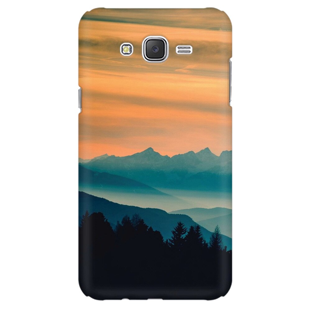Husa silicon pentru Samsung Galaxy J1 Ace, Blue Mountains Orange Clouds Sunset Landscape