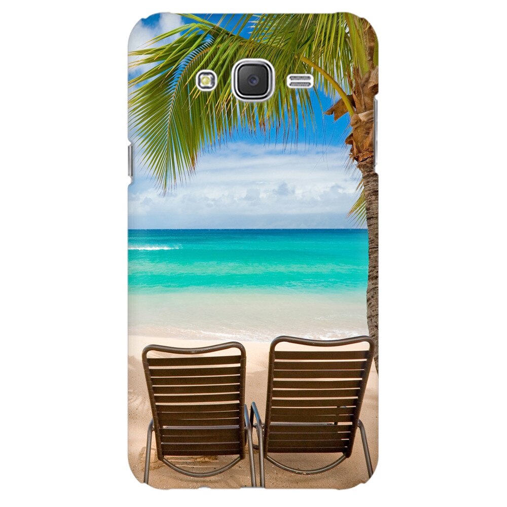 Husa silicon pentru Samsung Galaxy J1 Ace, Beach Chairs Palm Tree Seaside