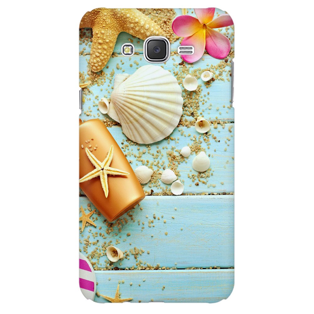 Husa silicon pentru Samsung Galaxy J1 2016, Blue Wood Seashells Sea Star