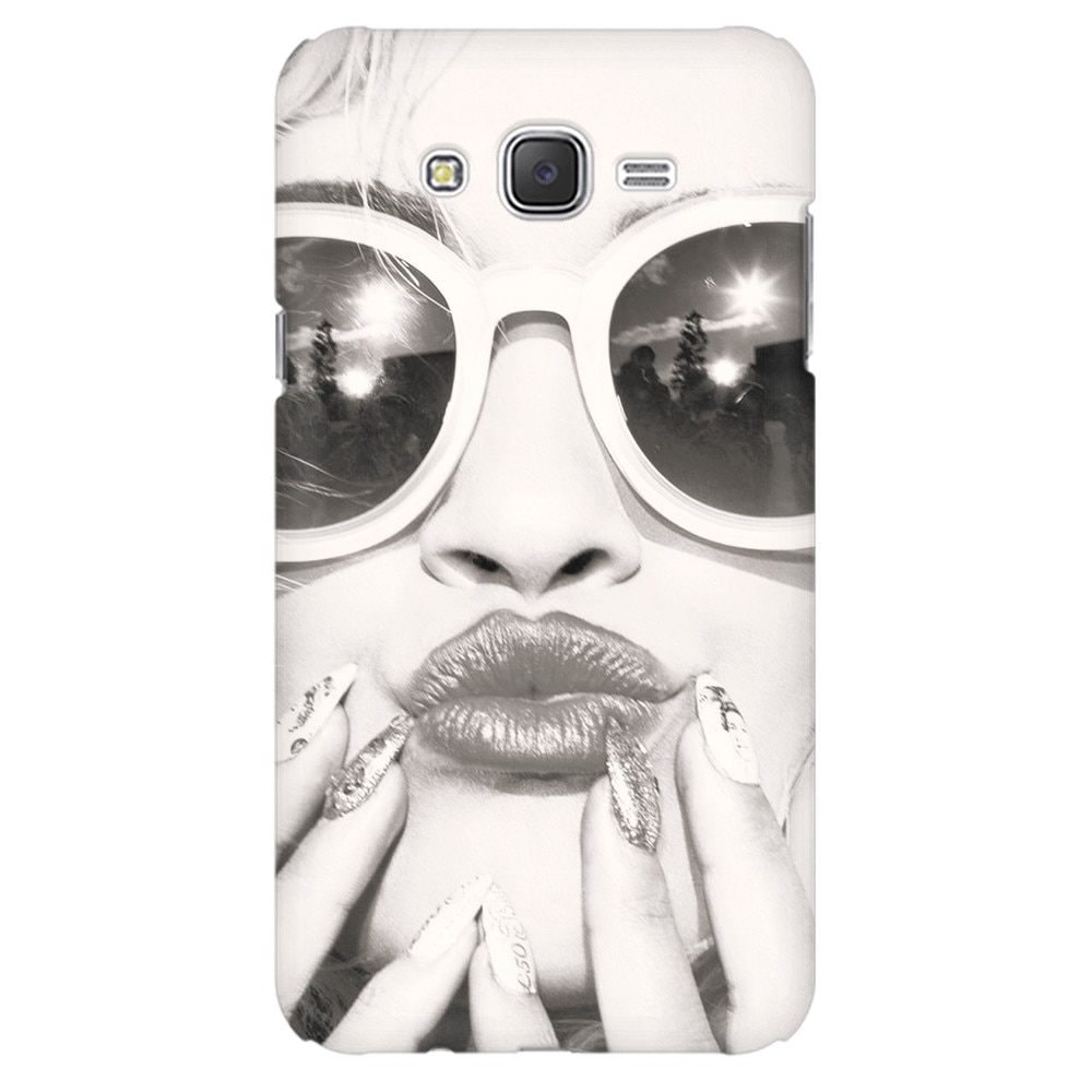 Husa silicon pentru Samsung Galaxy J1 2016, Black And White Portrait Blonde Model In Fashion Sunglasses