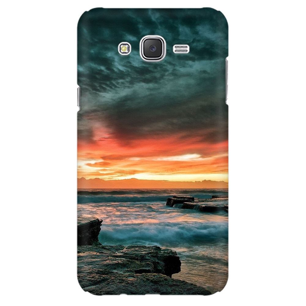 Husa silicon pentru Samsung Galaxy J1, Dramatic Rocky Beach Shore Sunset
