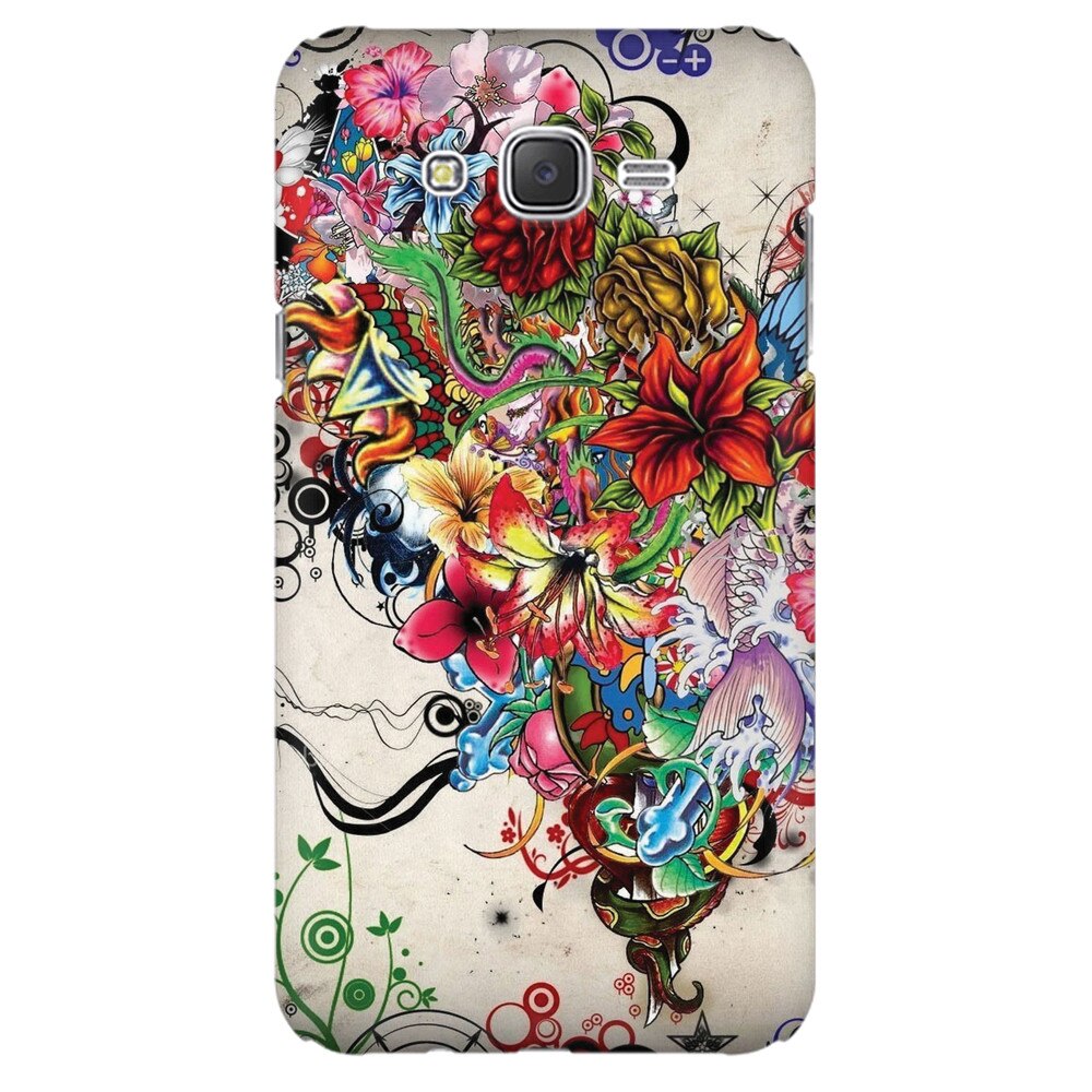 Husa silicon pentru Samsung Galaxy J1 Ace, Abstract Flowers Tattoo Illustration