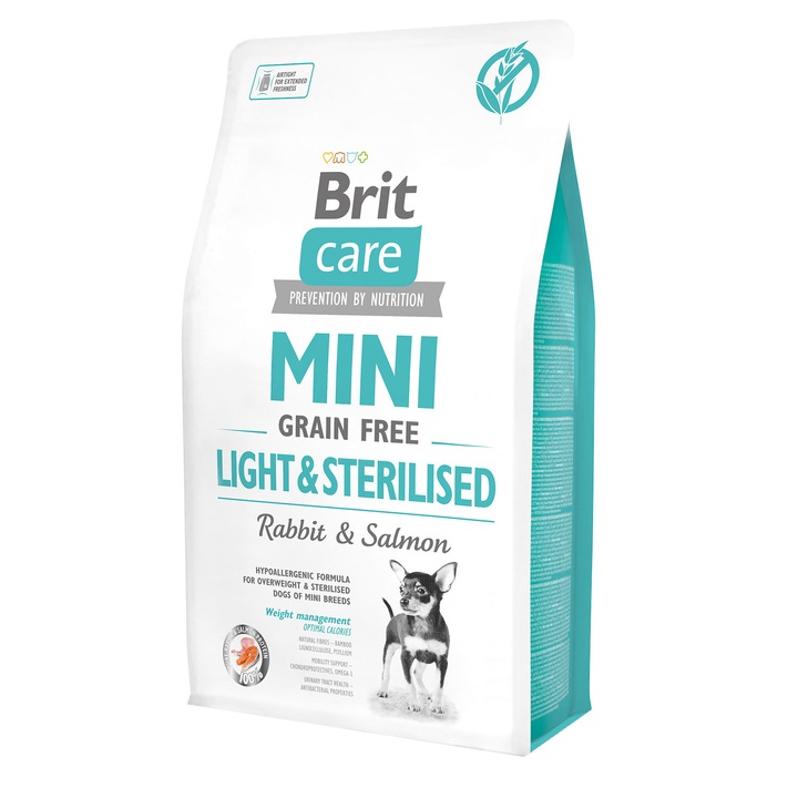 Hrana uscata pentru caini Brit Care, Grain Free, Mini Light & Sterilised, 2 Kg