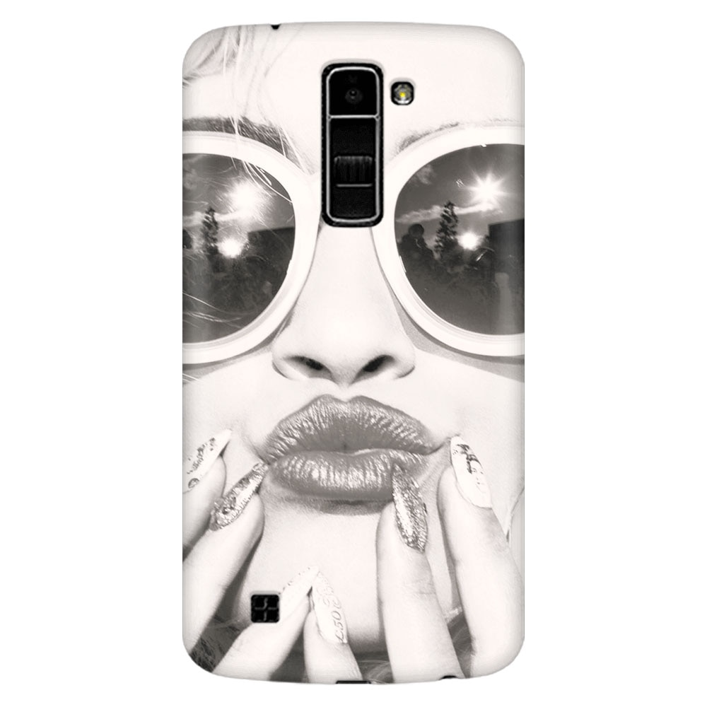 Husa silicon pentru LG K8, Black And White Portrait Blonde Model In Fashion Sunglasses